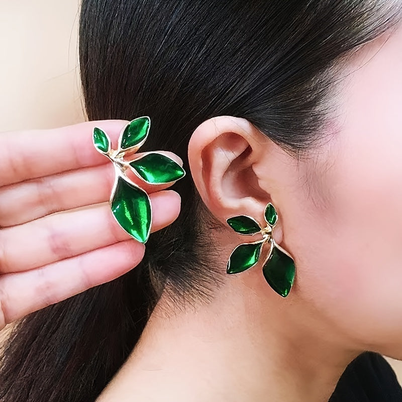 Vintage Leaf Statement Earrings with Gold Finish