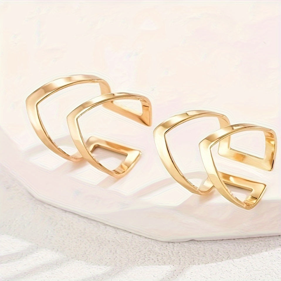 Silver Double-Layer V-Shape Adjustable Statement Ring