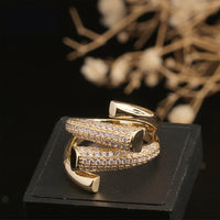 Classic Wide Gold Inlaid Zirconia Adjustable Open Band Ring