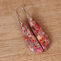 Natural Stone Autumn Blaze Triangle Jadeite Hook Earrings