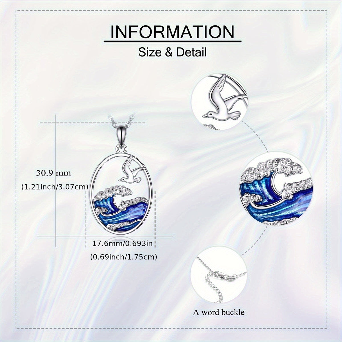 Sterling Silver Ocean Wave & Seagull Pendant Necklace