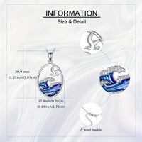 Sterling Silver Ocean Wave & Seagull Pendant Necklace
