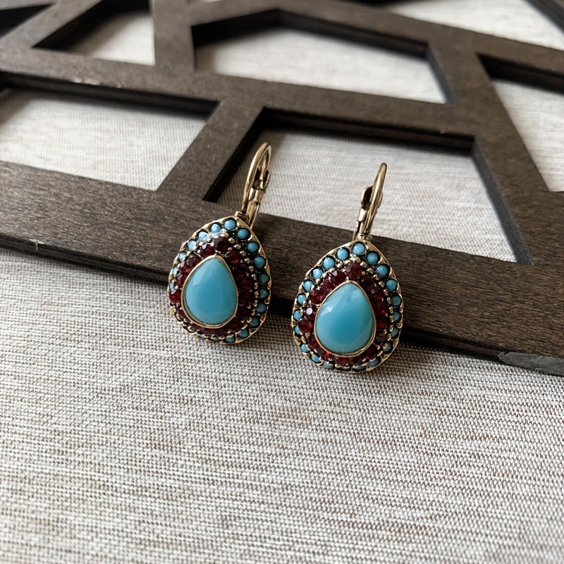 Vintage Teardrop Turquoise Halo Drop Earrings