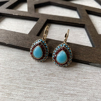Vintage Teardrop Turquoise Halo Drop Earrings