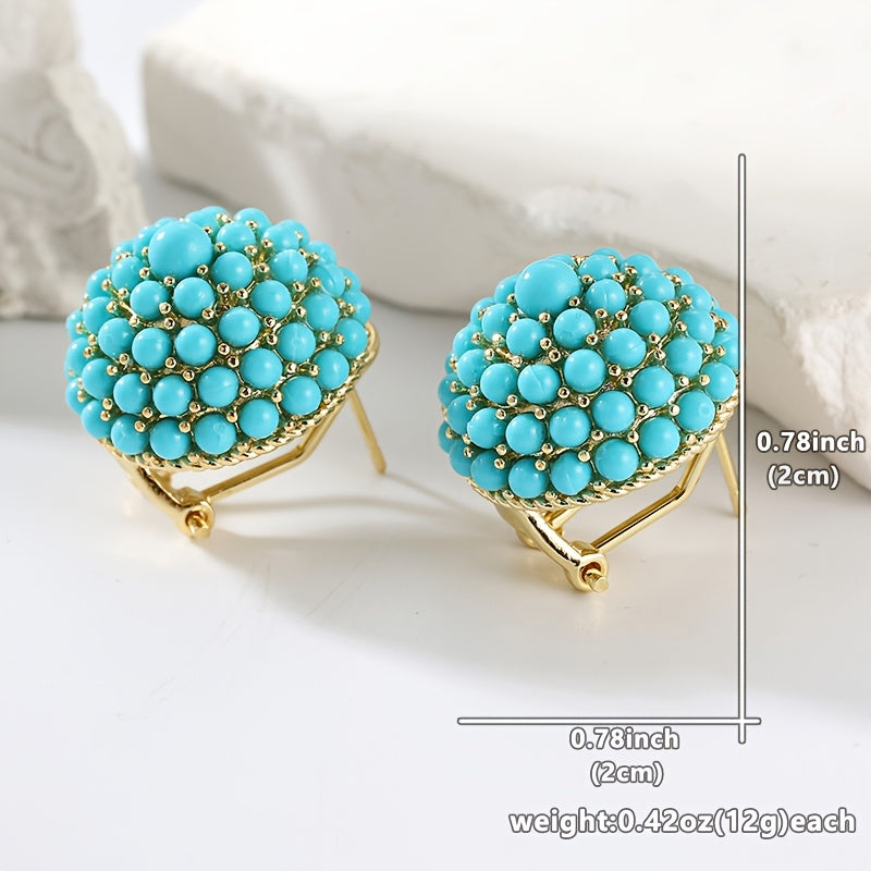 Elegant Palace Style Turquoise Cluster Stud Earrings