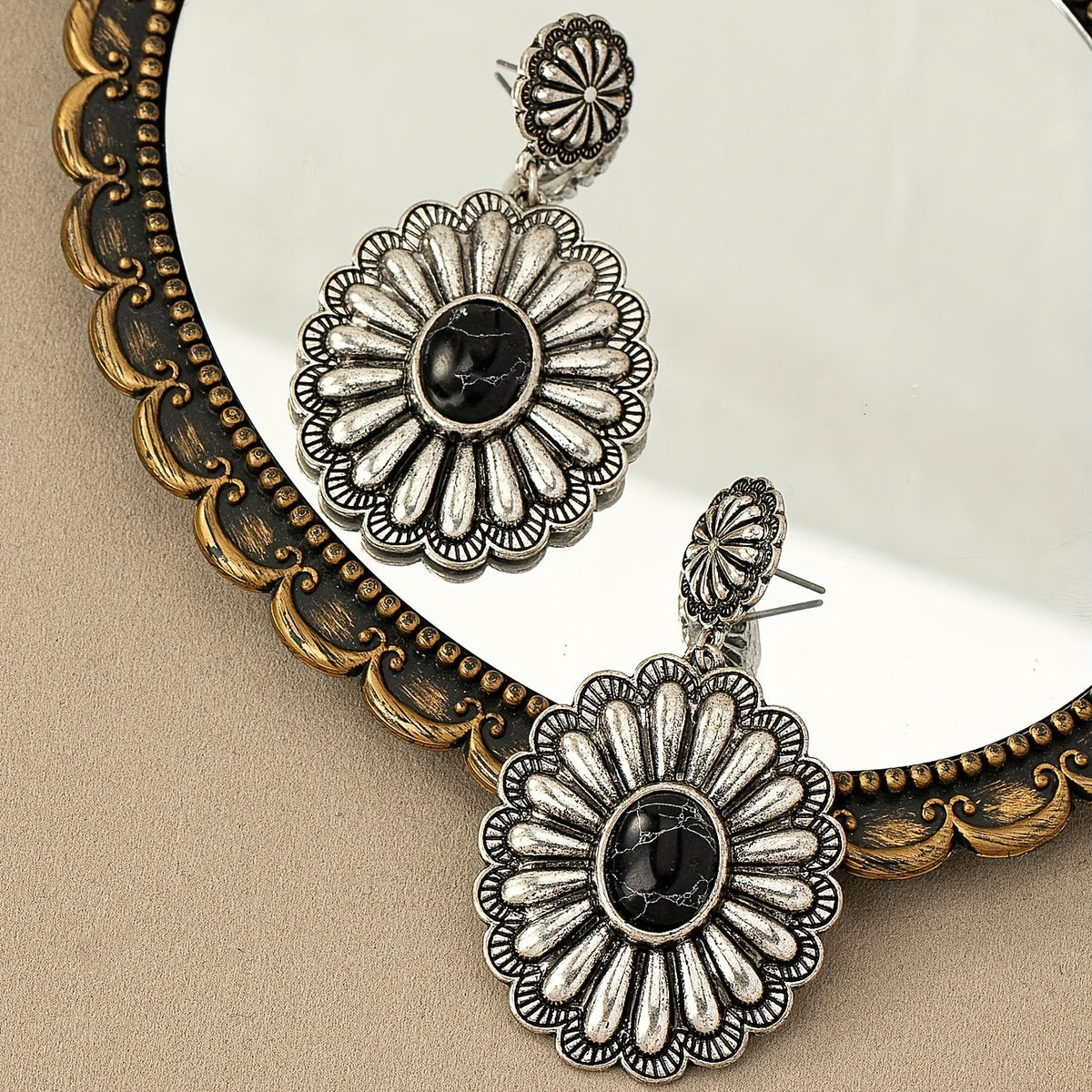 Vintage Bohemian Turquoise Round Pattern Earrings