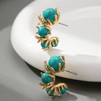 Vintage Turquoise Beaded Flower Design Earrings
