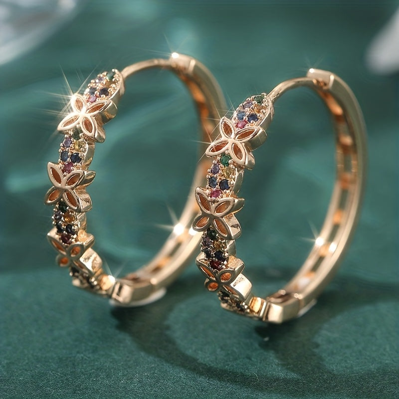 Elegant Bohemian Multi Color Zirconia Floral Butterfly Earrings