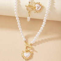 2pc Beaded Heart Pendant Bracelet and Necklace Set