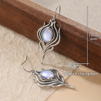 Vintage Bohemian Moonstone Leaf Drop Earrings