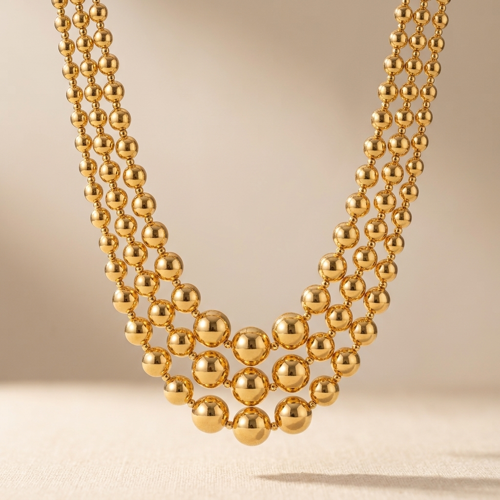 Chunky Golden Bead Layered Statement Necklace