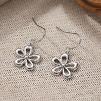 Vintage Funky Silvery Flower Pendant Earrings