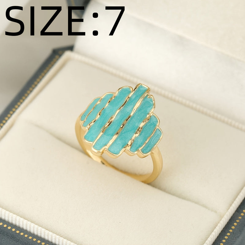 Bohemian Painted Oil Irregular Rock Edge Mint Green Ring