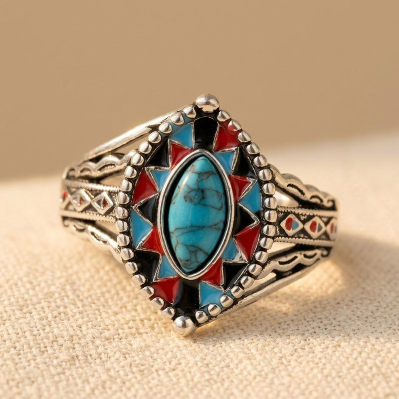 Bohemian Turquoise Horse Eye Ring European American Style Ring