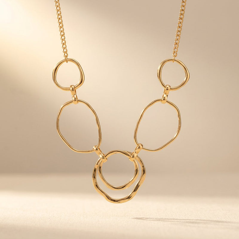 Boho Gold Hammered Multi Circle Necklace