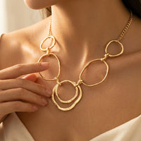Boho Gold Hammered Multi Circle Necklace