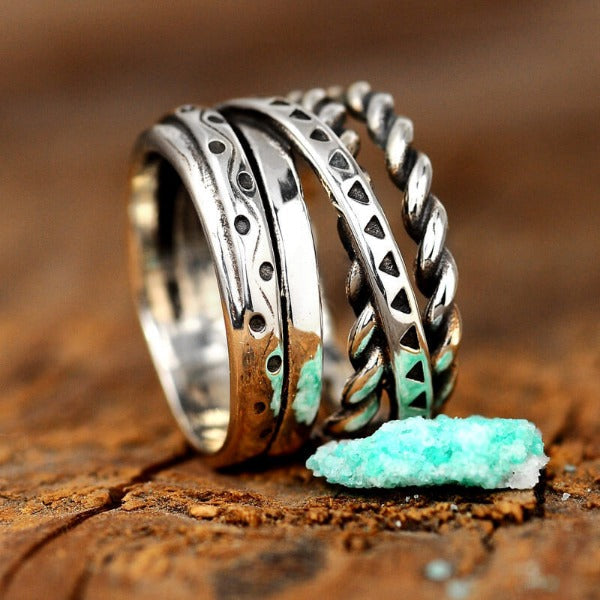 Elegant Bohemian Aztec Style Wide Band Silver Ring