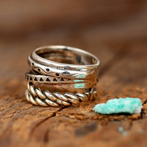 Elegant Bohemian Aztec Style Wide Band Silver Ring