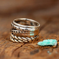 Elegant Bohemian Aztec Style Wide Band Silver Ring