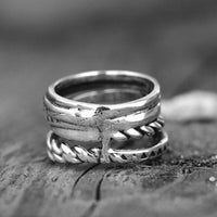 Elegant Bohemian Aztec Style Wide Band Silver Ring