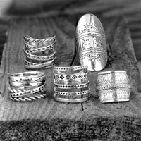 Elegant Bohemian Aztec Style Wide Band Silver Ring