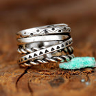 Elegant Bohemian Aztec Style Wide Band Silver Ring