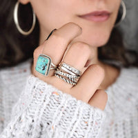 Elegant Bohemian Aztec Style Wide Band Silver Ring