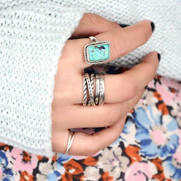 Elegant Bohemian Aztec Style Wide Band Silver Ring