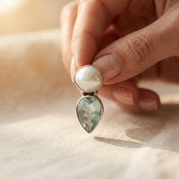 Boho Silver Pearl Blue Topaz Drop Earrings