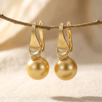Brushed Gold South Sea Pearl Drop Earrings