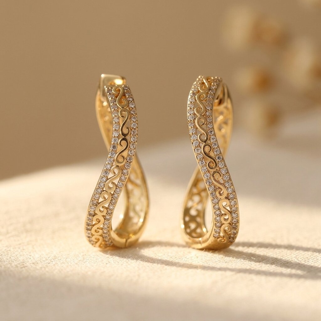 Luxurious Copper Gold Plated Zirconia Circular Hoop Earrings