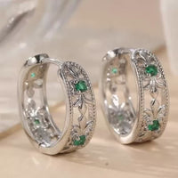 Vintage Retro Hollowed Carved Design Green Zirconia Earring