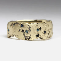 Vintage Golden Forged Ring with Blue Crystal Accents