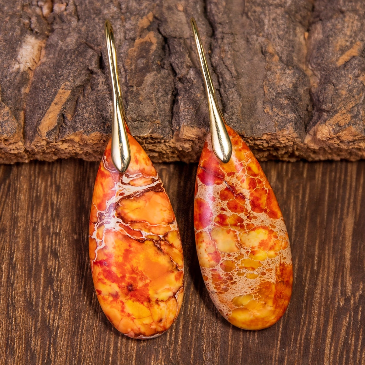Bohemian Orange Natural Stone Drop Earrings