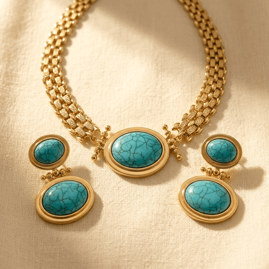 Individual Turquoise Necklace Earrings Set