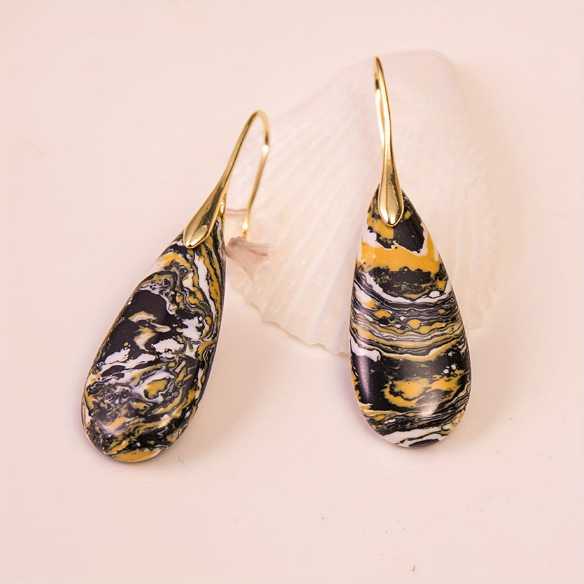 Natural Stone Black Yellow Stone Drop Earrings