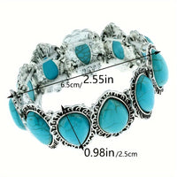 Vintage Turquoise Oval Silver Plated Statement Bracelet