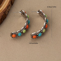 Southwestern Turquoise Silver Hoop Earrings