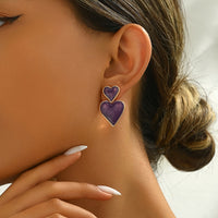 Elegant Bohemian Purple Double Heart Drop Earrings