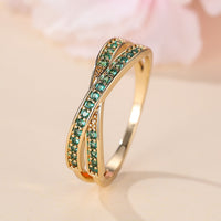 Elegant Minimalist Crossover Twisted Gold Plated Zirconia Ring