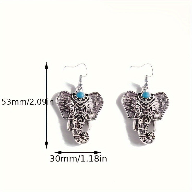Vintage Turquoise Elephant Silver Plated Boho Drop Earrings