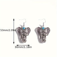 Vintage Turquoise Elephant Silver Plated Boho Drop Earrings