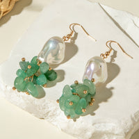 Bohemian Green Bead Drop Cluster Earrings