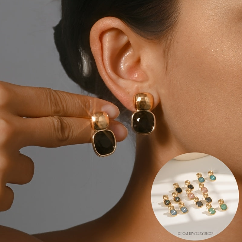 Elegant Geometric Gold Tone Square Earrings