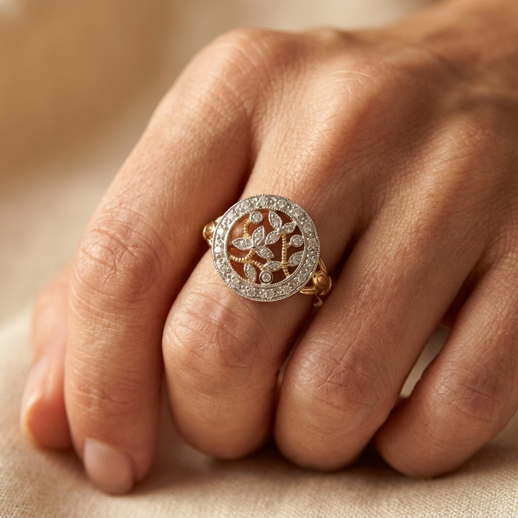 Two Tone Floral Cluster Zirconia Ring