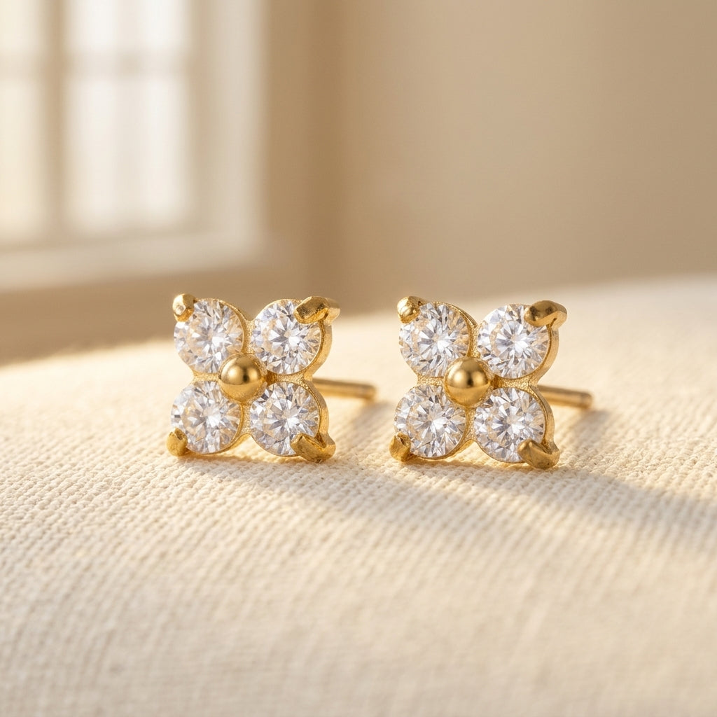 Floral Cubic Zirconia Stainless Steel Stud Earrings