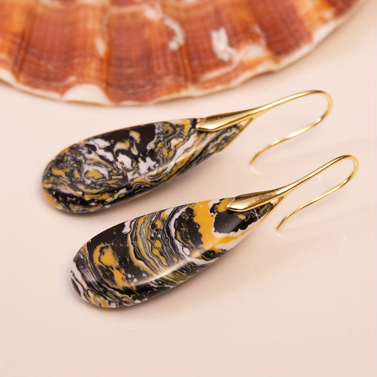 Natural Stone Black Yellow Stone Drop Earrings
