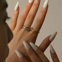 Double-Layer Gold V-Shaped Adjustable Statement Ring