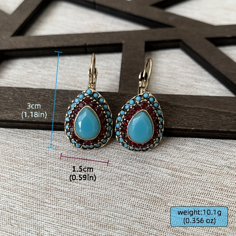 Vintage Teardrop Turquoise Halo Drop Earrings