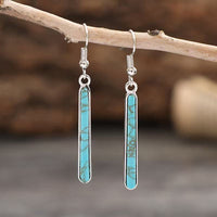 Elegant Antique Silver Plated Turquoise Geometry Pattern Drop Earrings